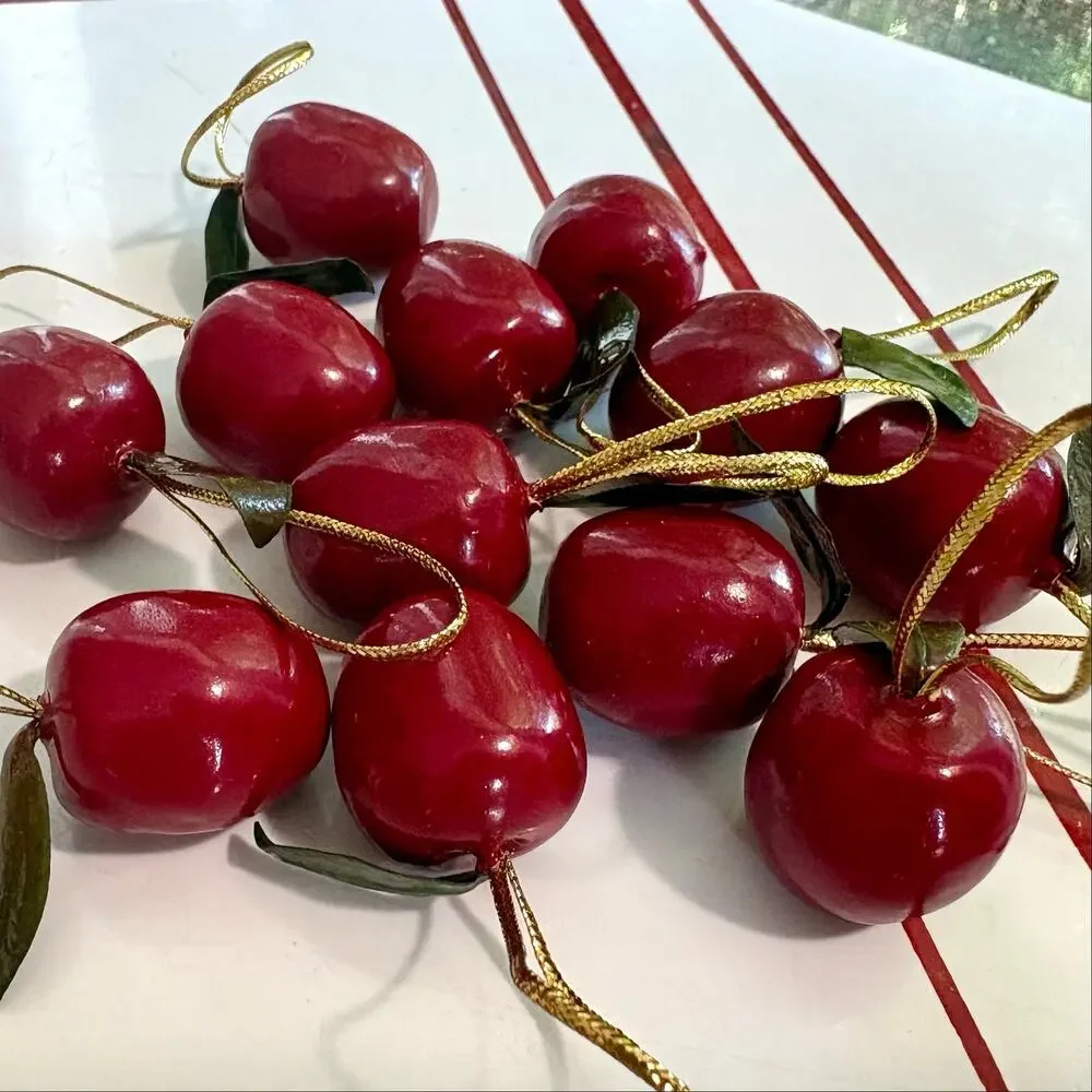 Set of 12 Wooden Apple Mini Christmas Ornaments Red Holiday Decor